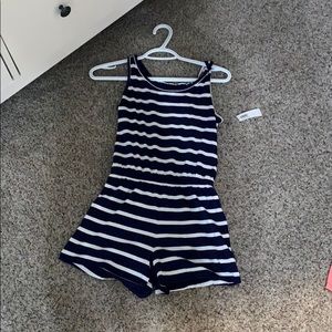 White and navy, never worn, tags on, romper